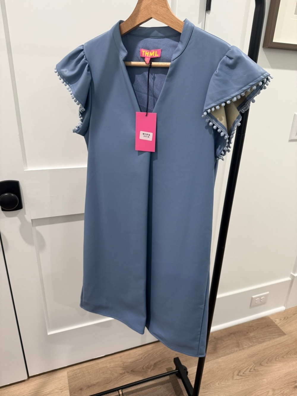 Brand NWT. THML Blue Pom Sleeve Shift Dress